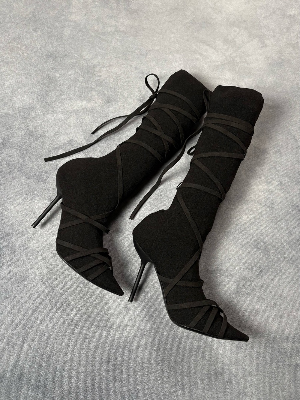 Unravel Project by Ben Taverniti Black Lace Up High Stiletto Sock Boots RRP1600$ - Picture 2 of 16